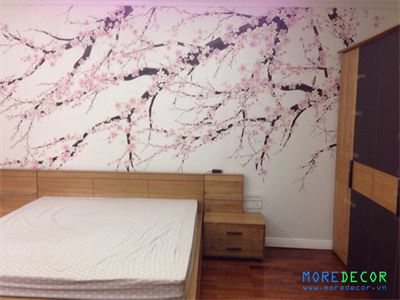  Thi công tranh dán tường hoa anh đào